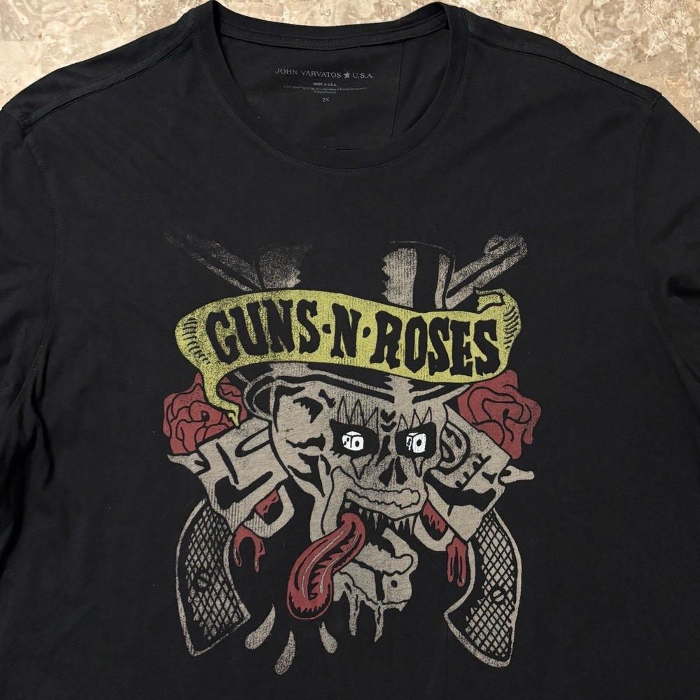John Varvatos Shirt Mens 2XL Black Guns N Roses Short Sleeve Tee Cotton USA